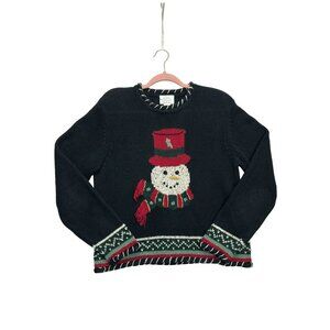 Christopher & Banks Sweater Womens M Vtg 90s Knit Snowman Holiday Christmas